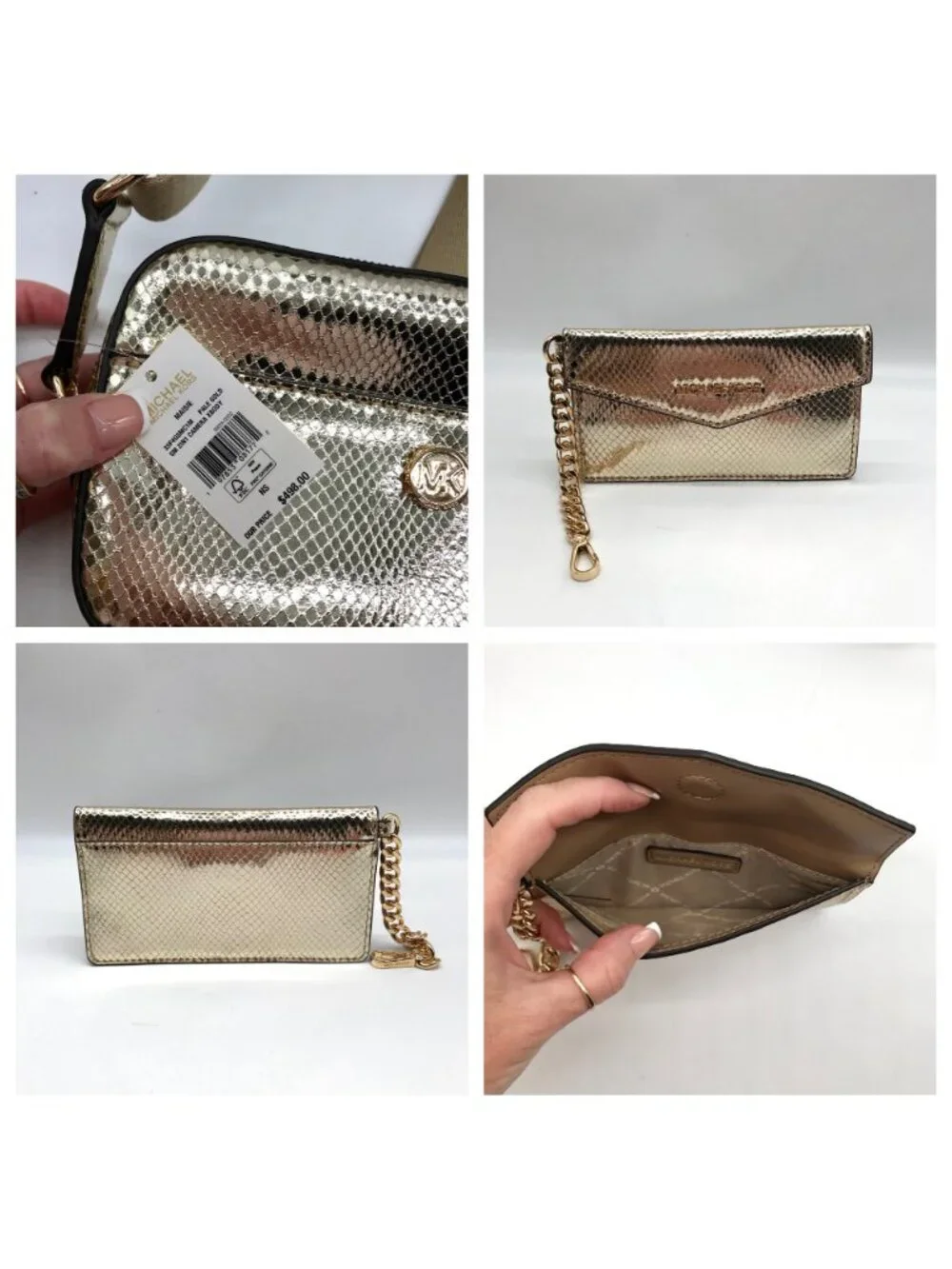 Michael Kors Metallic Gold Leather Maisie 2-In-1 Camera Crossbody Bag